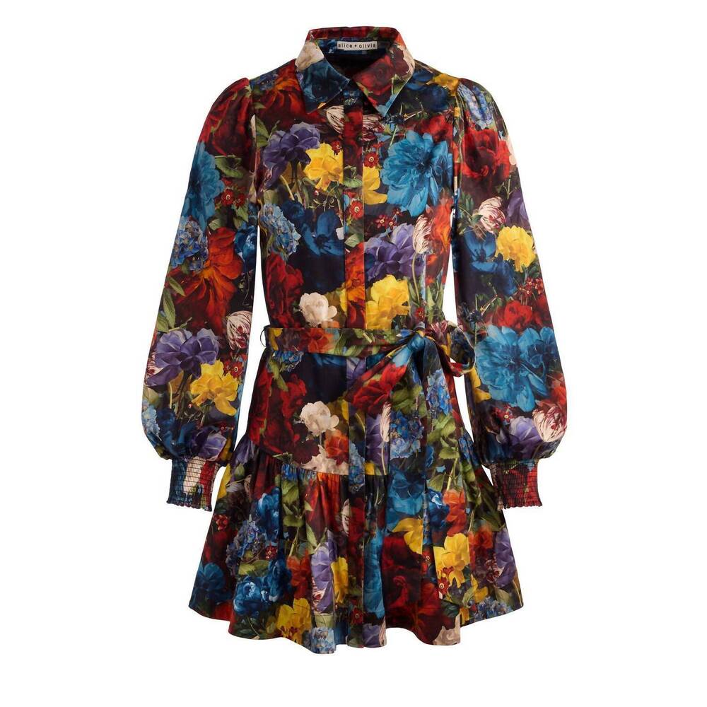 NEW ALICE + OLIVIA lily mini shirt dress in flourish sm - Picture 6 of 6
